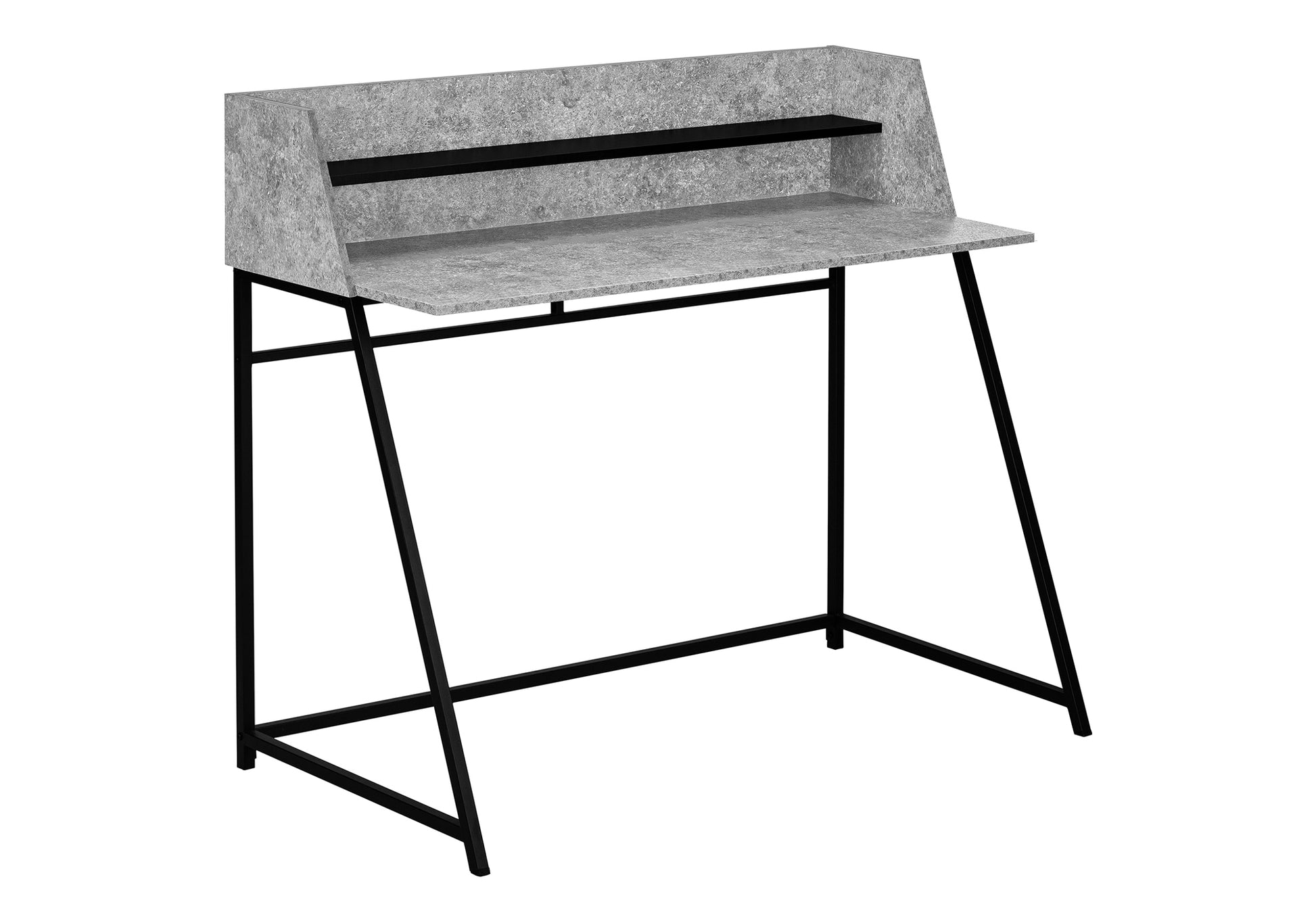 Computer Desk, Home Office, Laptop, Storage Shelves, 48"L, Work, Grey Stone Look Laminate, Black Metal, Contemporary, Modern Grey Particle Board