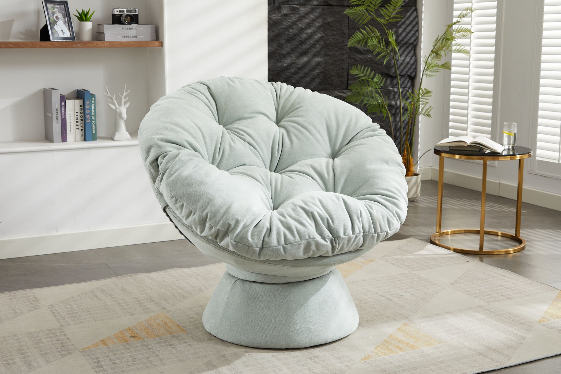 Oversized Swivel Accent Chair, 360 Swivel Barrel Chair, Papasan Chair For Living Room Bedroom Light Blue Chenille