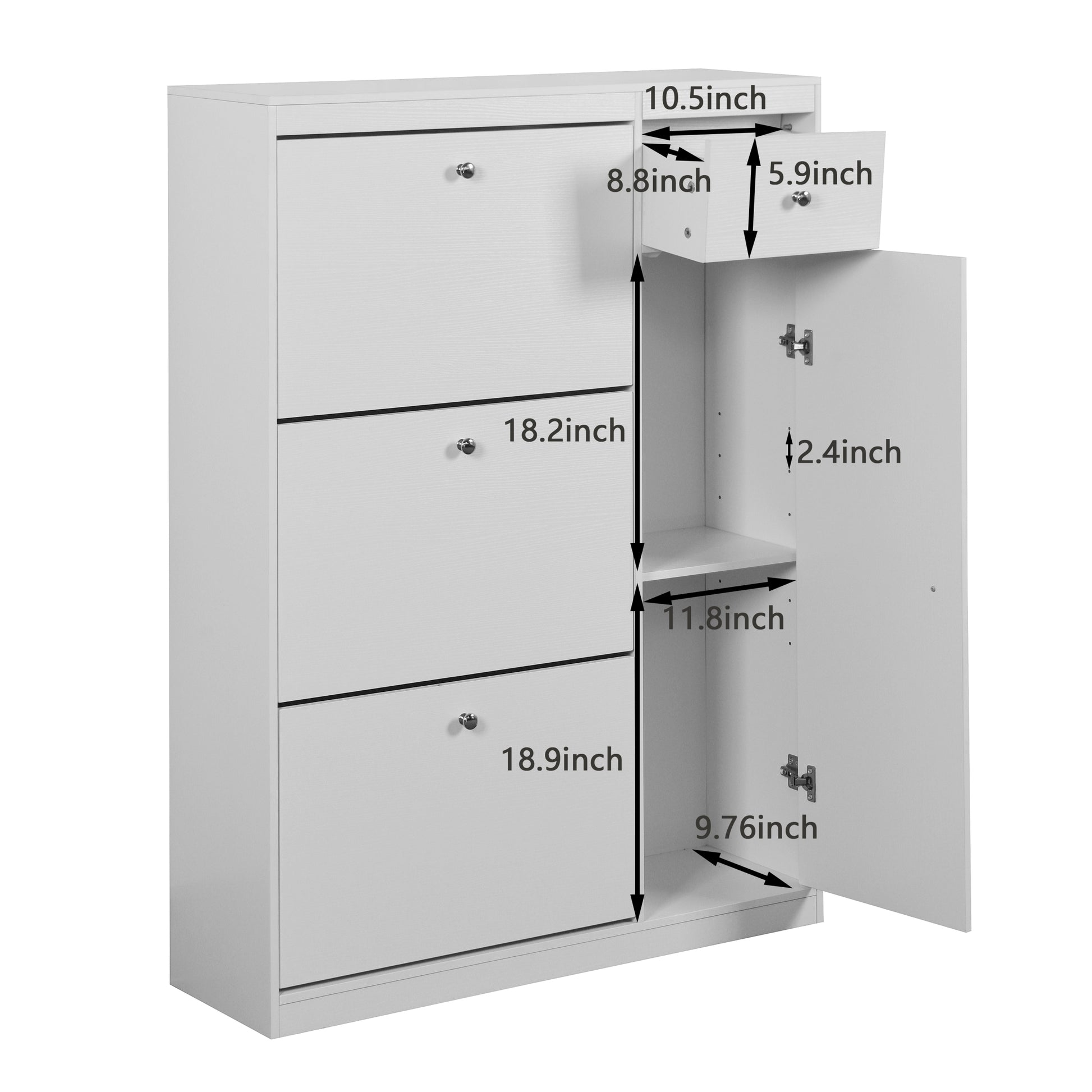 Shoe Cabinet,Freestanding Tipping Bucket Shoe Rack Organizer With 3 Flip Drawers,Entryway Narrow Shoe Storage With Adjustable Storage Shelf,Modern Slim Hidden Shoe Cabinet, White 5 Or More Spaces White Primary Living Space Particle Board