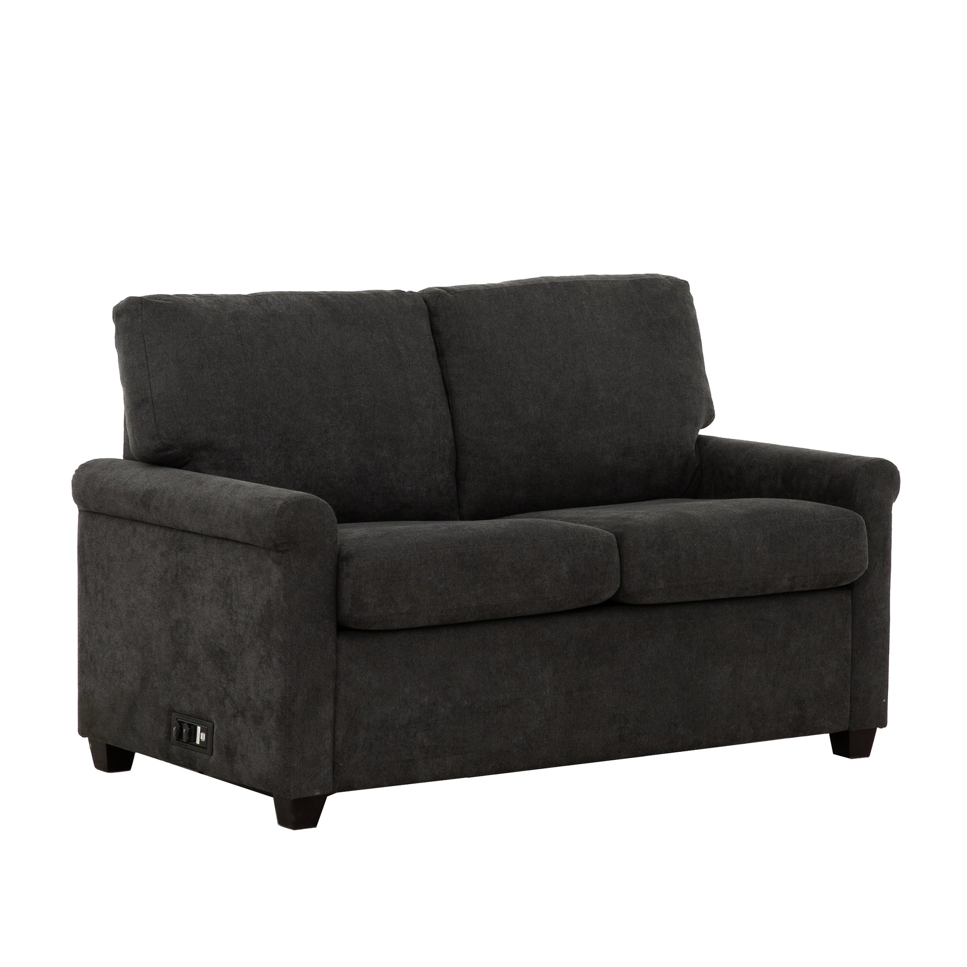 Convertible Twin Sleeper Sofa With Usb Ports, Modern Upholstered Sofa Bed, Living Room 2 Seater Sofa Loveseat, Dark Gray Dark Gray Polyester Wood Primary Living Space Medium Firm Cushion Back Heavy Duty Modern Rolled Arms Plywood Metal 2 Seat