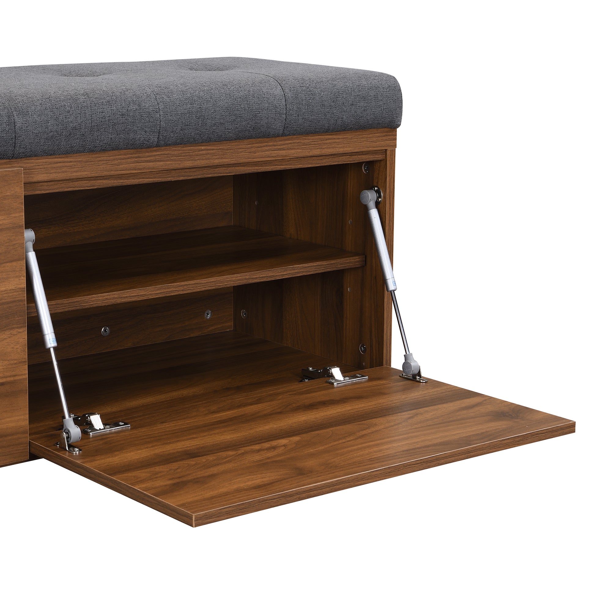 49" Shoe Storage Bench Entryway Shoe Cabinet Storage Ottoman With Padded Seat Cushion And Double Doors For Entryway, Hallway And Bedroom, Dark Grey Cushioned Dark Gray Linen Or Linen Blend Solid