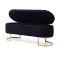 Storage Bench Bedroom Bench, Velvet Oval Upholstered End Of Bed Bench With Golden Metal Legs,50