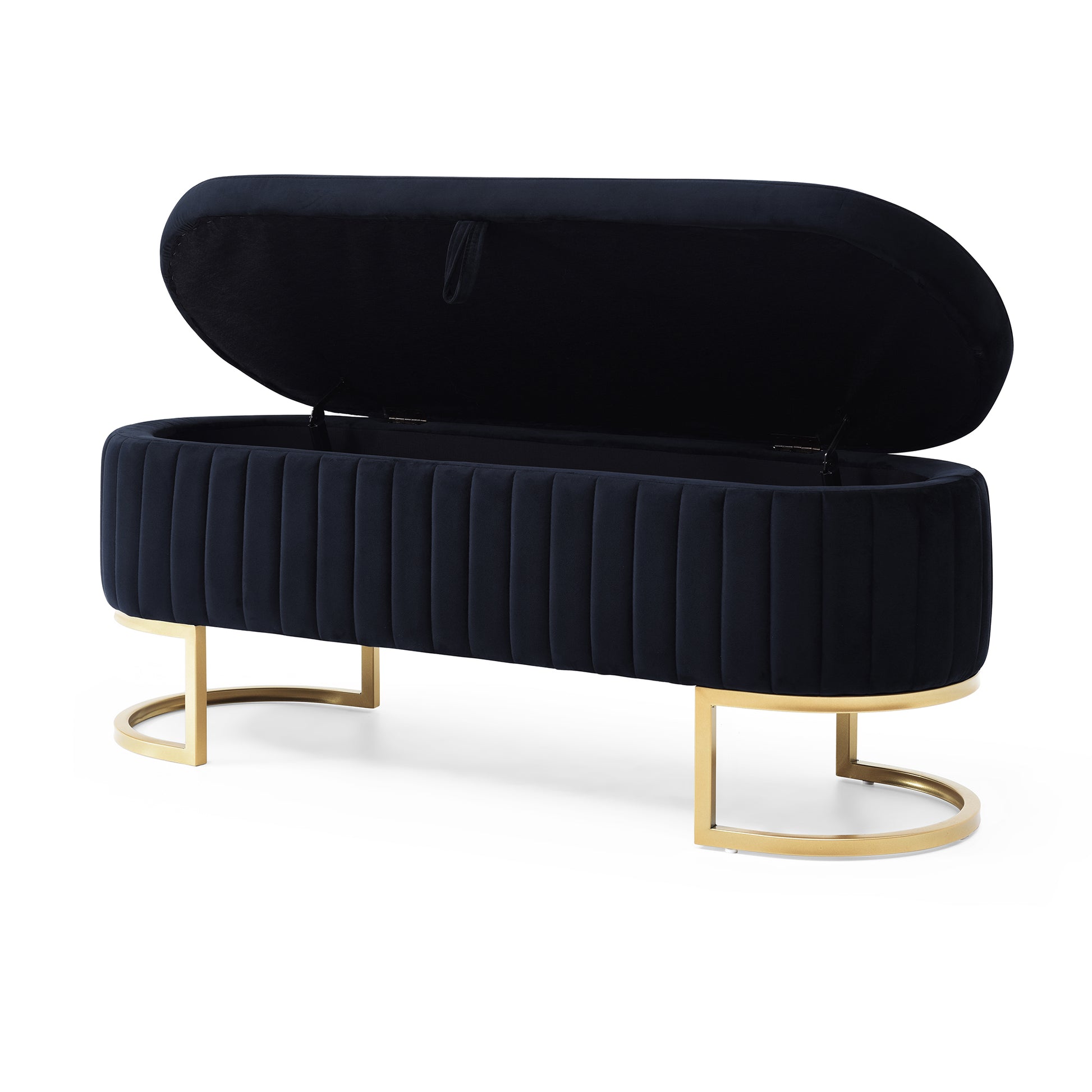 Storage Bench Bedroom Bench, Velvet Oval Upholstered End Of Bed Bench With Golden Metal Legs,50"Modern Storage Ottoman Bench For Bedroom, Living Room,Entryway,Window, Black Black Velvet