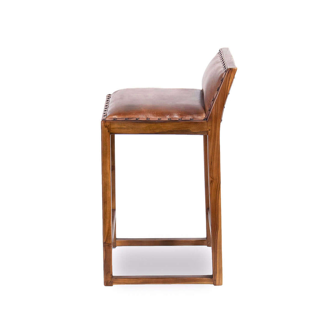 Gavin 25'' Solid Wood Genuine Leather Counter Stool Solid Natural,Rustic,Tan Brown Dining Room Foam Wipe Clean Bar Stools Foam Genuine Leather,Solid Wood