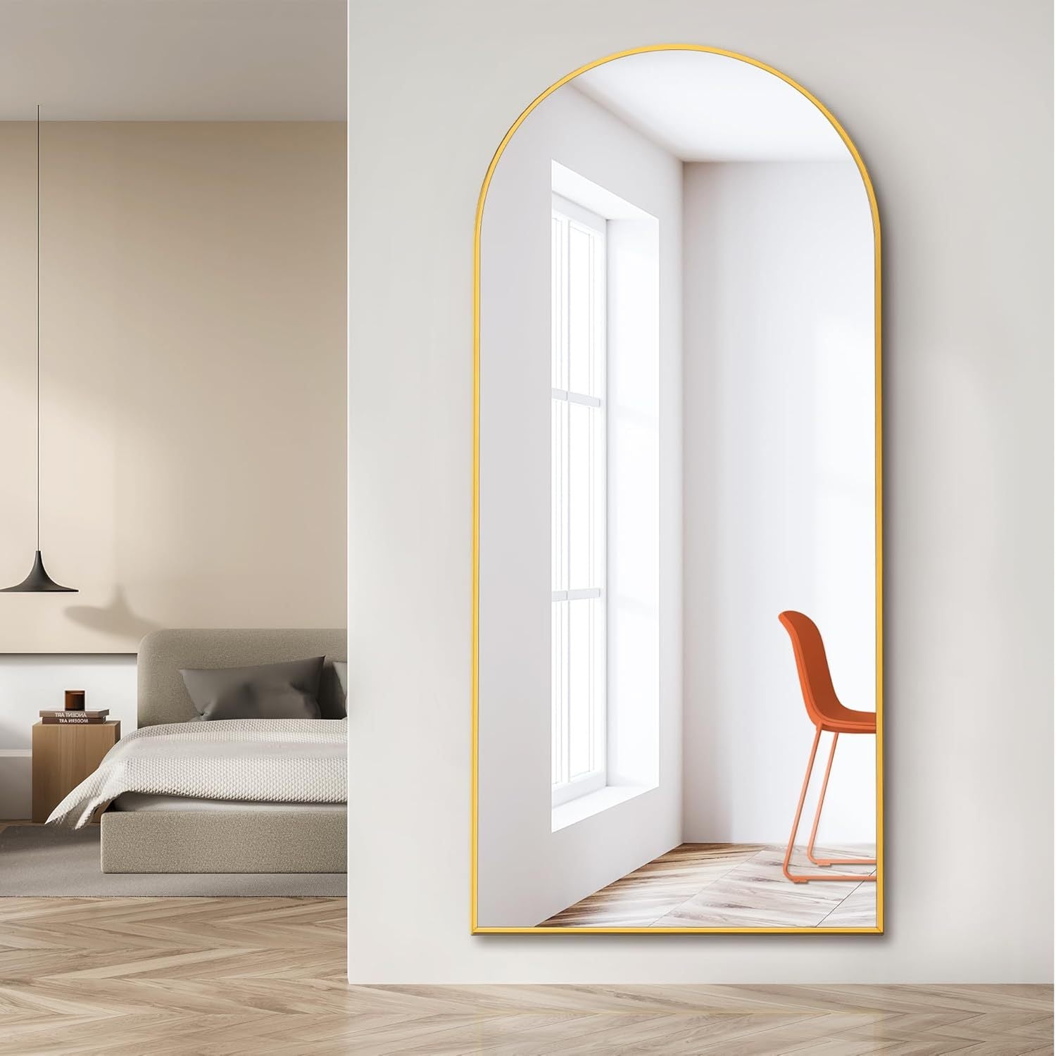 Dolonm 71X24 Inch Arch Full Length Mirror, Modern Design Standing Floor Mirror, Full Body Mirror For Living Room, Bedroom, Bathroom, Cloakroom, Hallway, Gold Aluminum Alloy Frame Golden Mirror