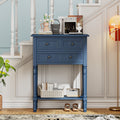 Narrow Console Table, Slim Sofa Table With Three Storage Drawers And Bottom Shelf Navy Navy Solid Wood Mdf