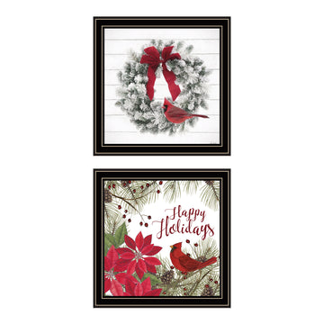 2 Piece Vignette Cardinal Wreath Black Framed Wall Art For Living Room, Bedroom Wall Art Print For Home Decor By Linda Spivey Multicolor Wood Paper