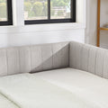 Full Size Daybed With Trundle Upholstered Sofa Bed, With Vertical Stripes, Linen Fabric, Beige 82.5