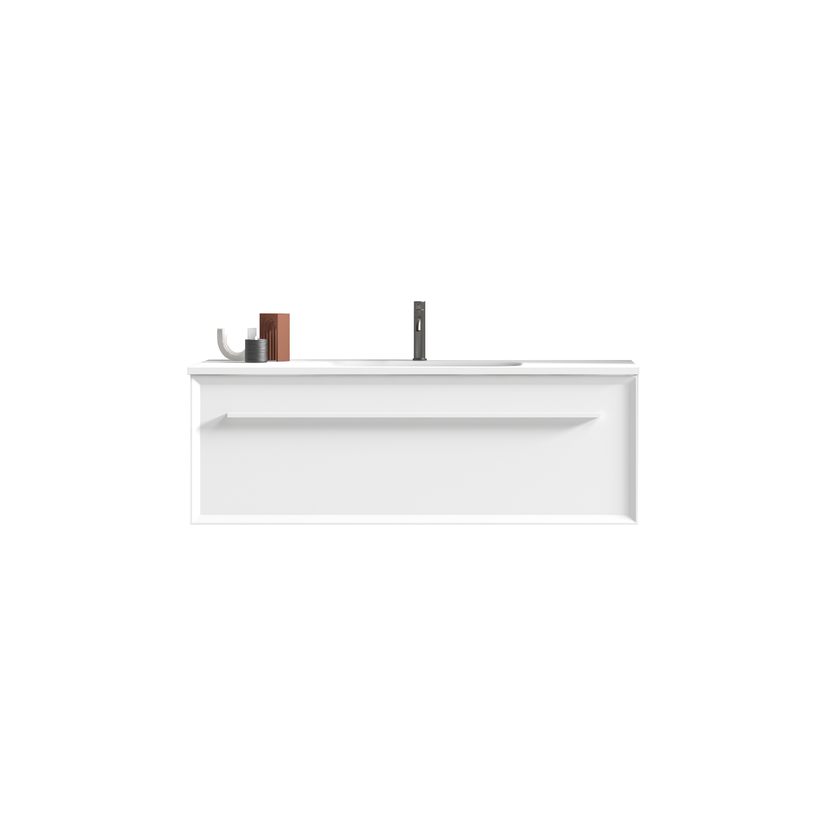 U051 Nevia48W 206 Nevia 48" Matt Snow White Bathroom Vanity With White Solid Surface Sink, Wall Mounted Floating Bathroom Vanity For Modern Bathroom, One Piece White Basin Without Drain, Pre Assembled White Bathroom Modern Plywood