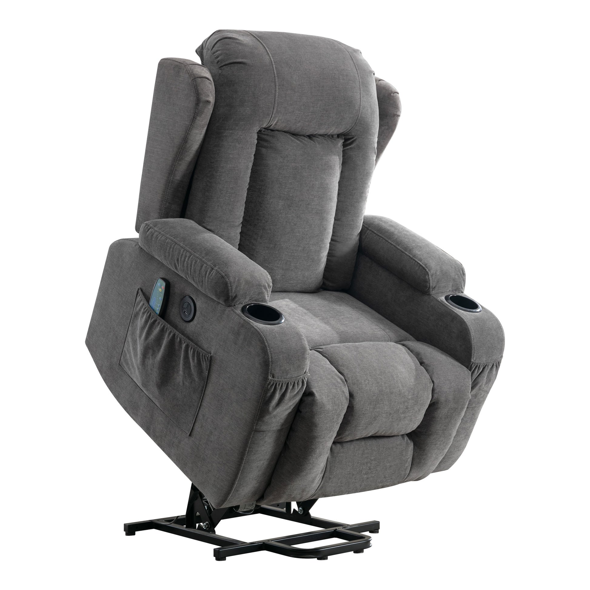 Power Lift Recliner Chair Recliners For Elderly With Heat And Massage Recliner Chair For Living Room With Infinite Position And Side Pocket,Usb Charge Port Grey Grey Power Push Button Soft Heavy Duty Cotton Wood Metal