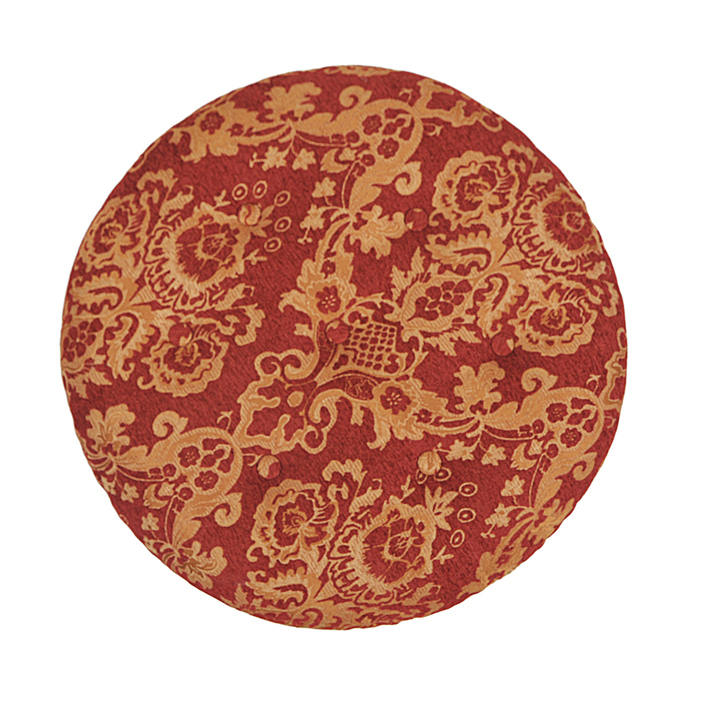 Yolanda 24" Round Upholstered Accent Ottoman, Red Gold Da Jacquard With Gold Trim Red Foam Fabric