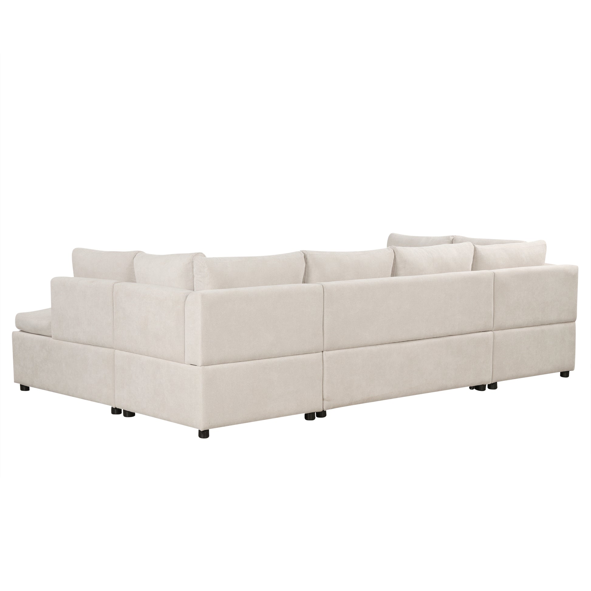 117.3" Oversized Sectional Sofa U Shaped Sofa Couch Pull Out Sofa Bed With Two Throw Pillows For Living Room, Beige Beige Foam Chenille 4 Seat