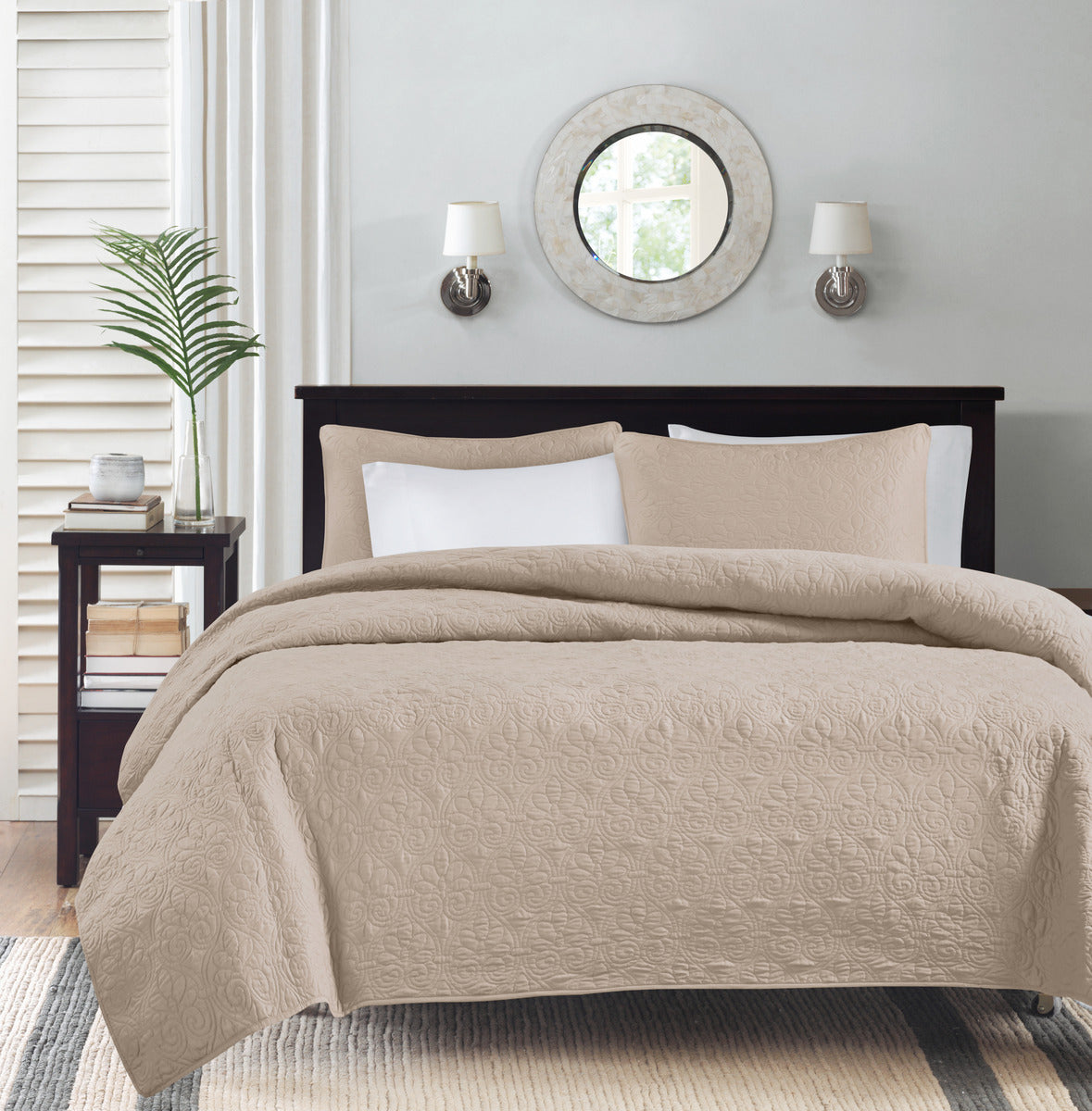 Reversible Quilt Set Khaki Full Queen Khaki Cotton