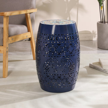 Lilac 12" Side Table Dark Blue Dark Blue Ceramic Tile Iron