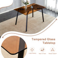 Table And Chair Set.Large Modern Rectangular Table With Brown Glass Top And Silver Metal Legs. Paired With 6 Brown Chairs With Soft Linen Fabric Cushions And Black Metal Legs. Brown,Silver Seats 6 Glass Metal