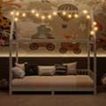 Wood Twin Size House Bed With Guardrail And Led, White Box Spring Not Required Twin White Wood Bedroom Solid Wood Mdf