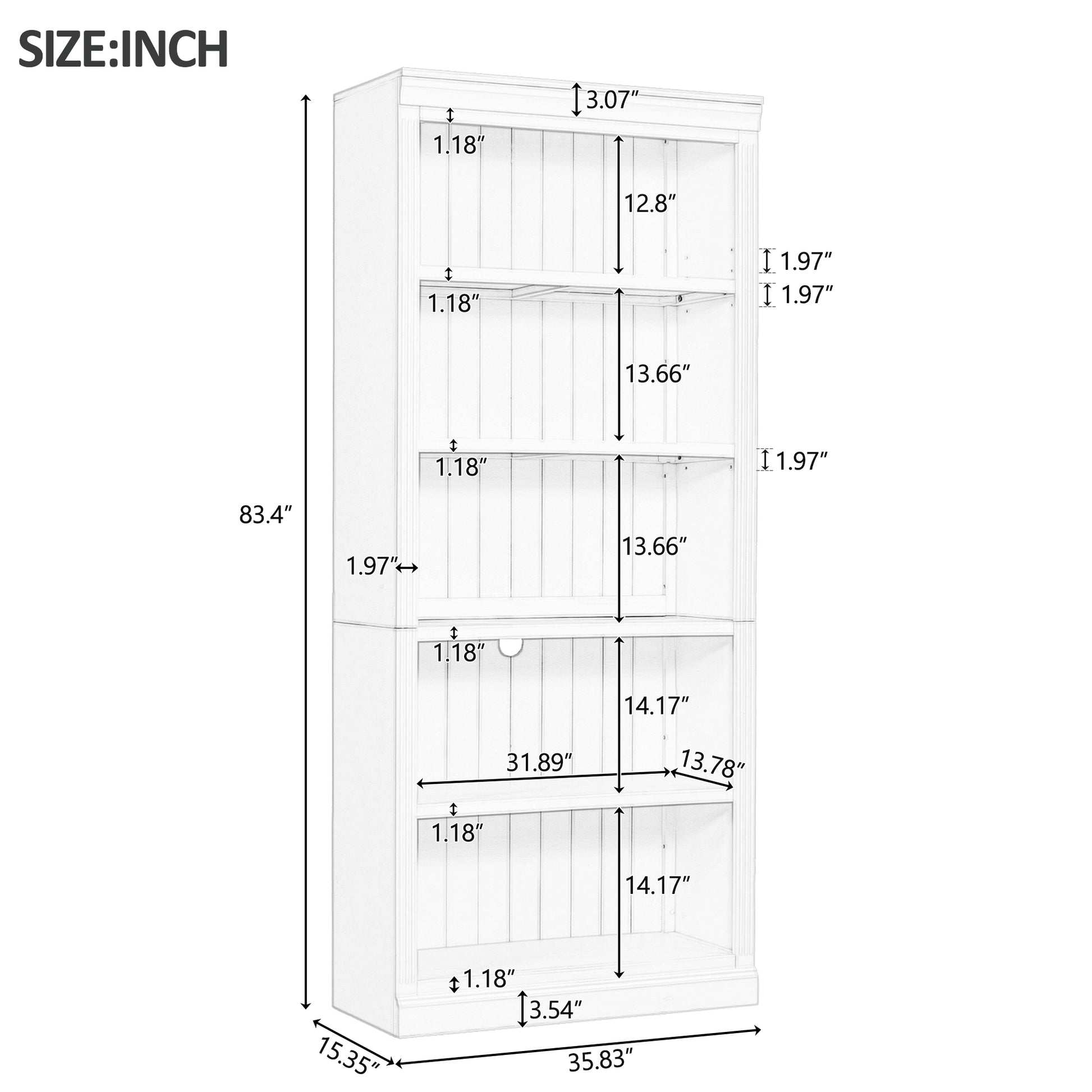 83" Tall Wood Bookcase Suite ,5 Tier Home Decor Bookshelves Suite With Adjustable Shelves,Storage Organizer For Cds Books Movies,Free Standing Storage Shelves Suite For Living Room,Office,White White Solid Wood Mdf