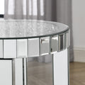 Mirror Round Table With Crystal Inlay, 2 Layer Modern Small Sofa Table With Storage Space, Silver Decorative Table Suitable For Living Room, Bedroom, Coffee And Small Spaces Mirrored Finish Primary Living Space Round Silver Floating Desk American Design