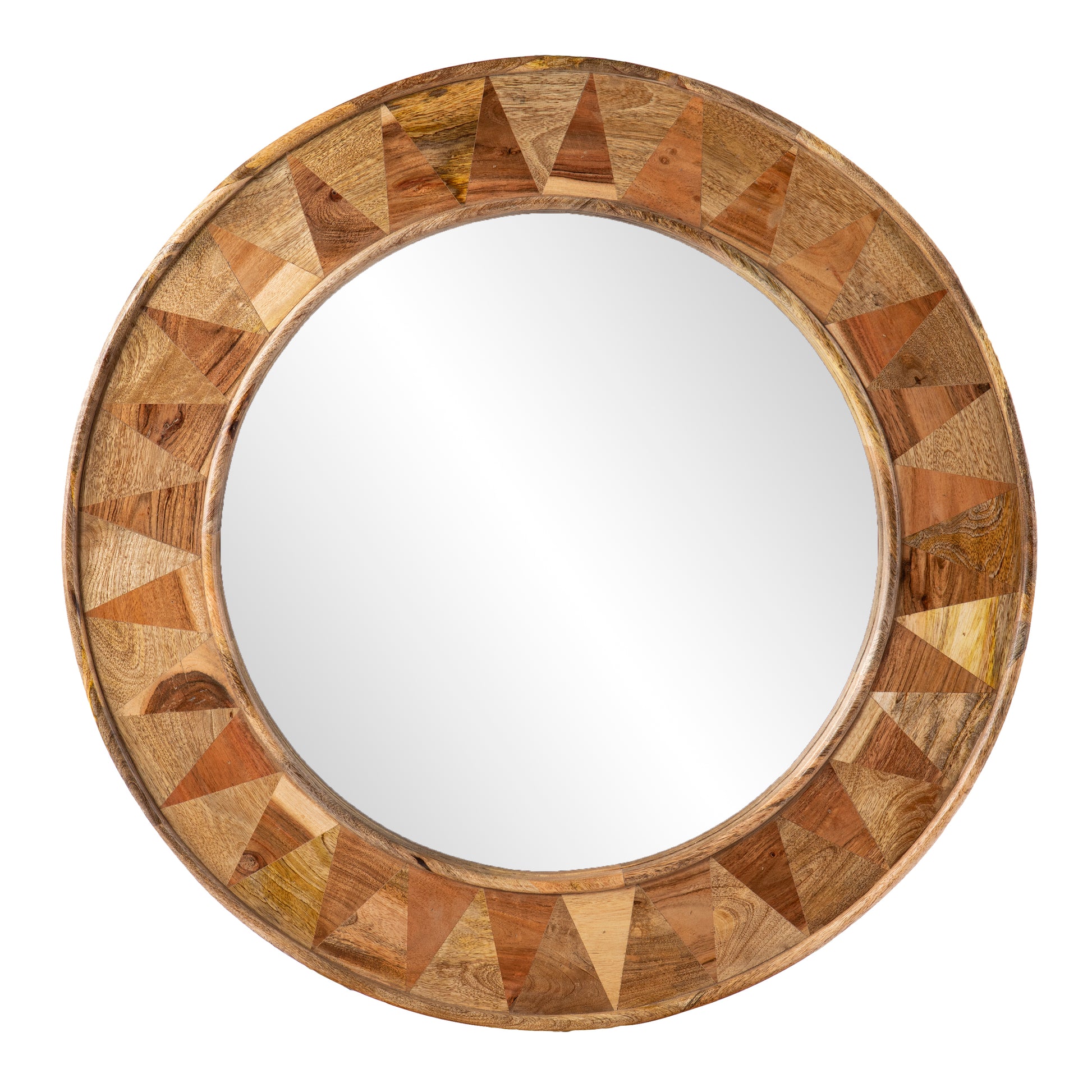 Edensor Round Decorative Mirror Brown Solid Wood