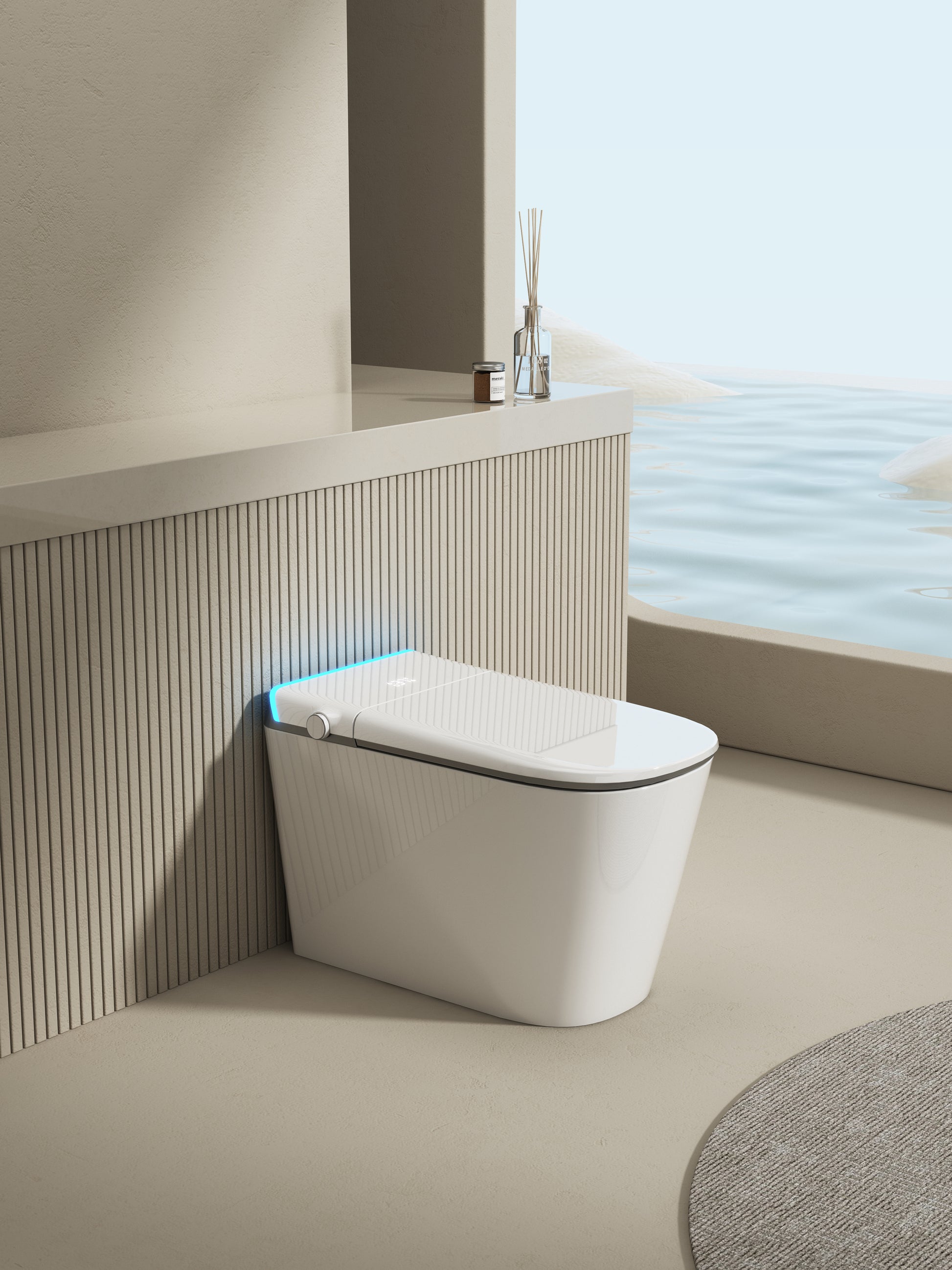 Multifunctional Flat Square Smart Toilet With Automatic Flush With Remote Control Foot Sensor Night Light White Ceramic