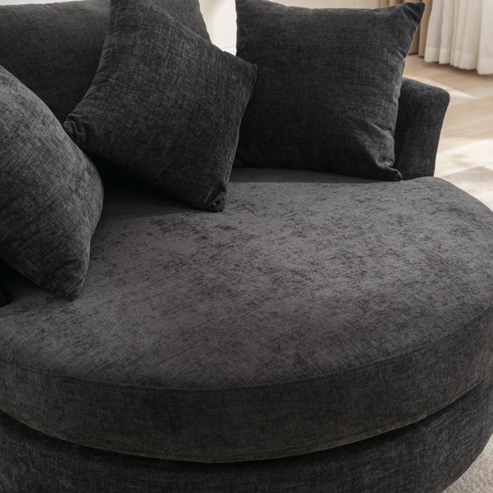 Orisfur. 360 Swivel Accent Barrel Chair With Storage Ottoman & 4 Pillows, Modern Chenille Leisure Chair Round Accent For Living Room, Gray Gray Foam Chenille