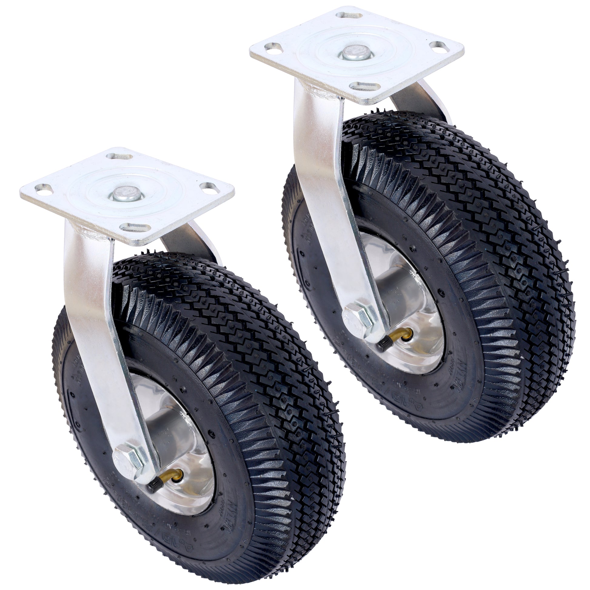 4Pcs 10In Caster Pneumatic Tire 2Pcs Swivel 2Pcs Rigid , Caster Wheel, Swivel Plate, Steel Hub With Ball Bearings, 5 8 Inch Bore Centered Axle Black Black Rubber