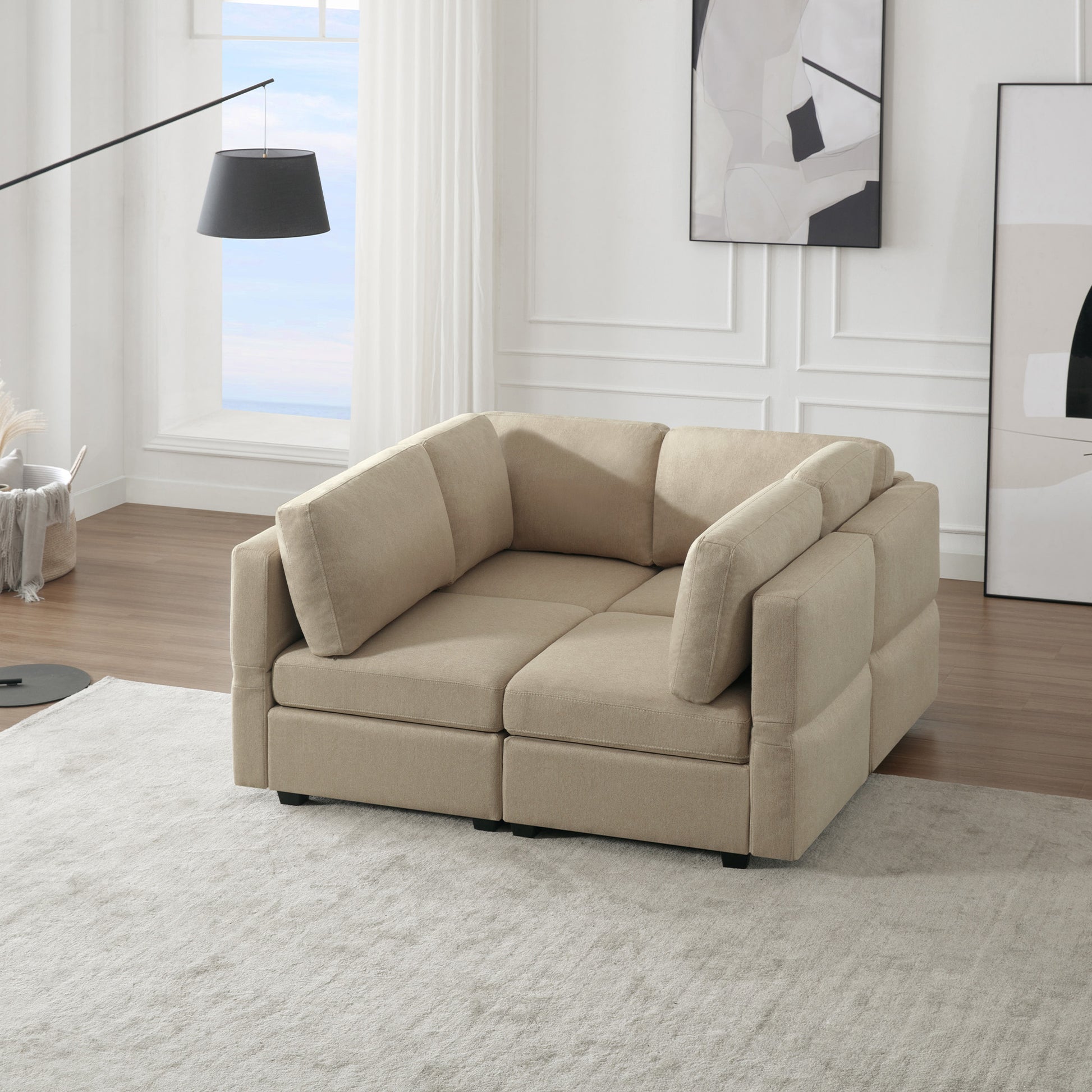 4 Seat Sofa Bed Upholstered Sofa Sleeper, Space Saving Sof Bed2 Seat Sofa With Storage Space Under Seatsall Arms And Backs Adjustabled For Ultimate Comfort Seating Beige Beige Polyester 4 Seat