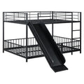 Full Over Full Size Metal Bunk Bed With Slide And Guardrails, Black Full Black Metal