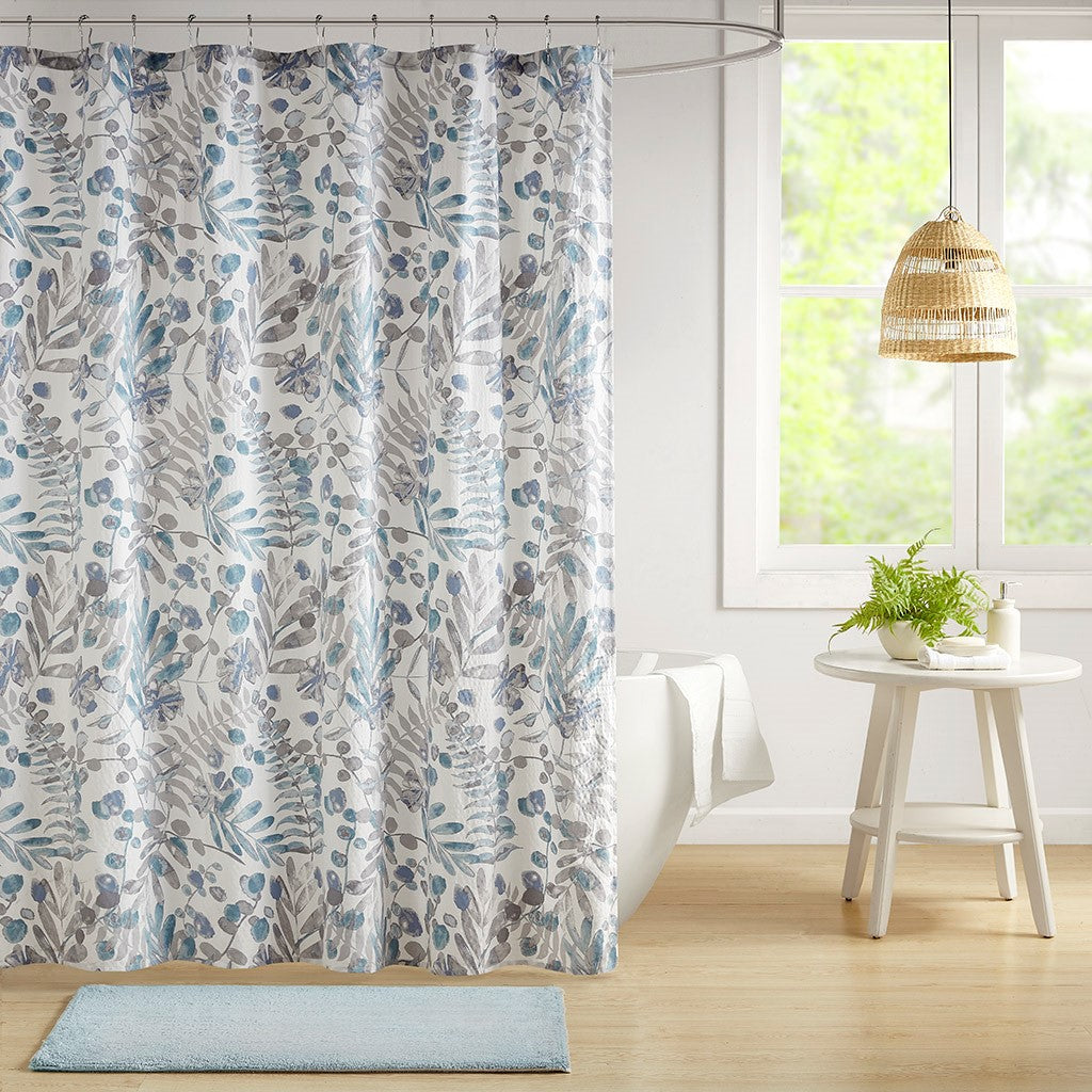 Printed Seersucker Shower Curtain Multicolor Polyester