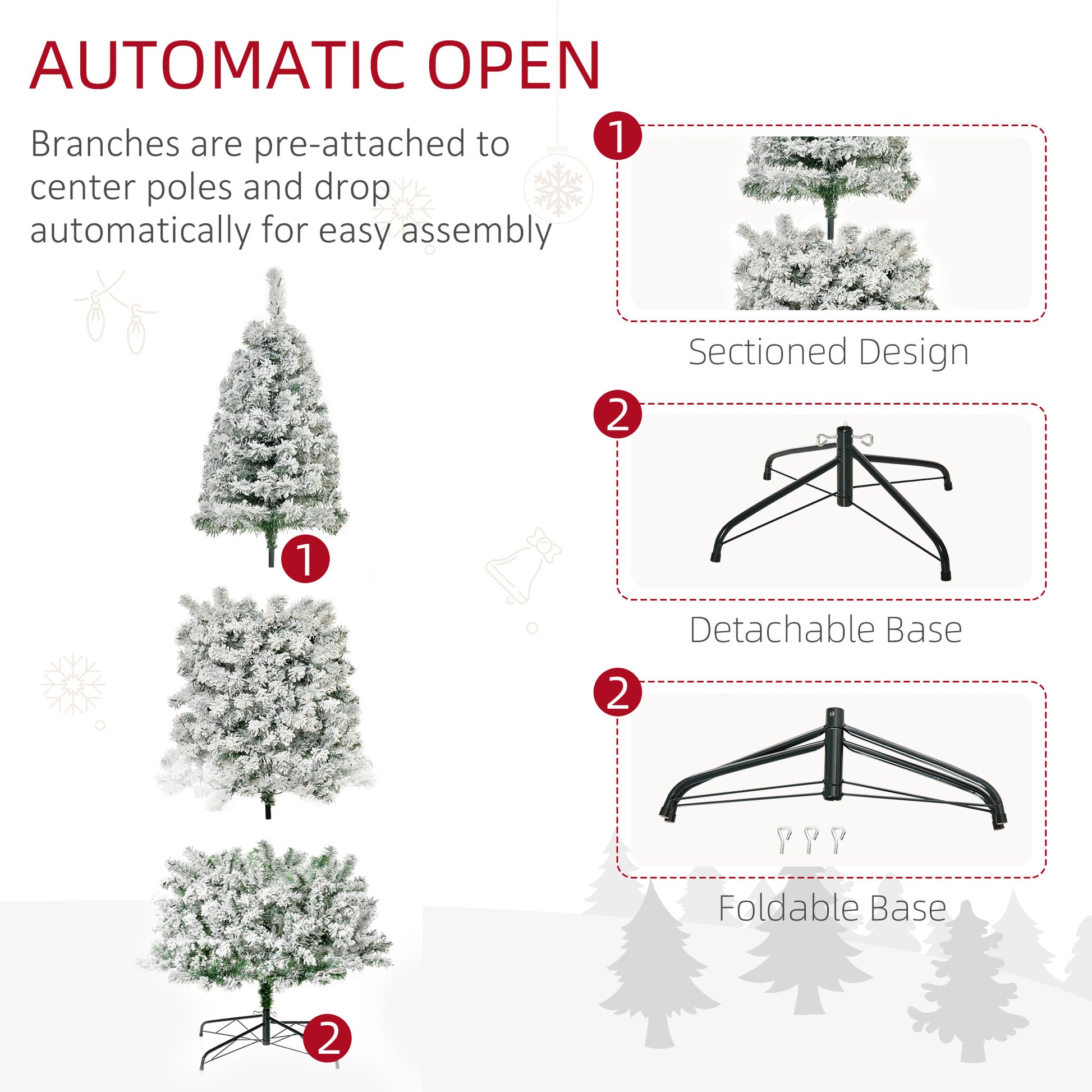 Homcom 9Ft Pre Lit Snow Flocked Slim Douglas Fir Artificial Christmas Tree With Realistic Branches, 550 Led Lights And 988 Tips Green Pvc