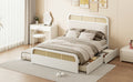 Queen Size Wooden Platform Bed With Trundle And 2 Drawers,White Queen White Solid Wood Mdf