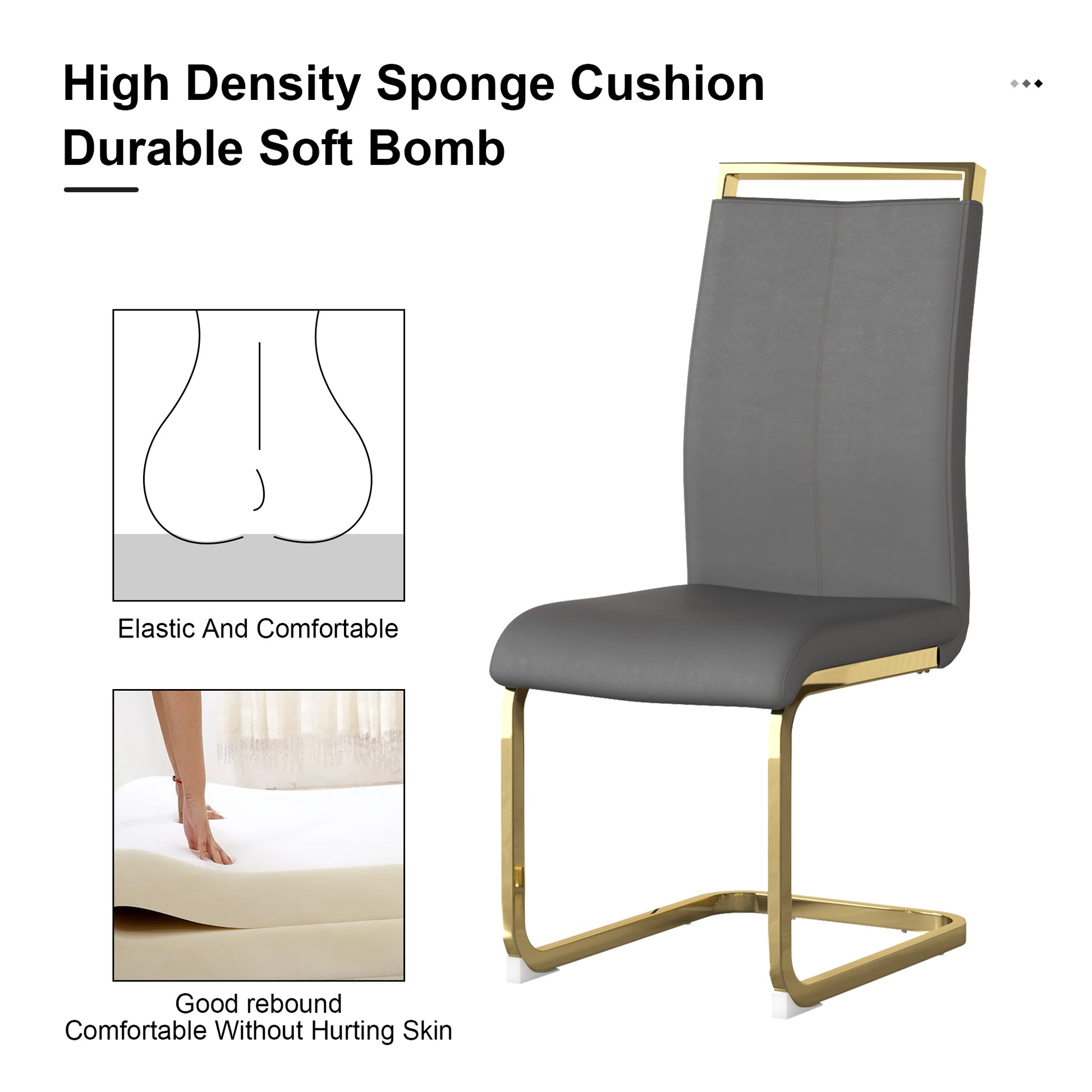 Table And Chair Set, The Table Is Equipped With A Marble Patterned Mdf Tabletop And Gold Table Legs.The Chair Is Equipped With Pu Synthetic Leather High Back Cushion And Gold Coated Metal Legs. Grey Gold Seats 6 Mdf Metal