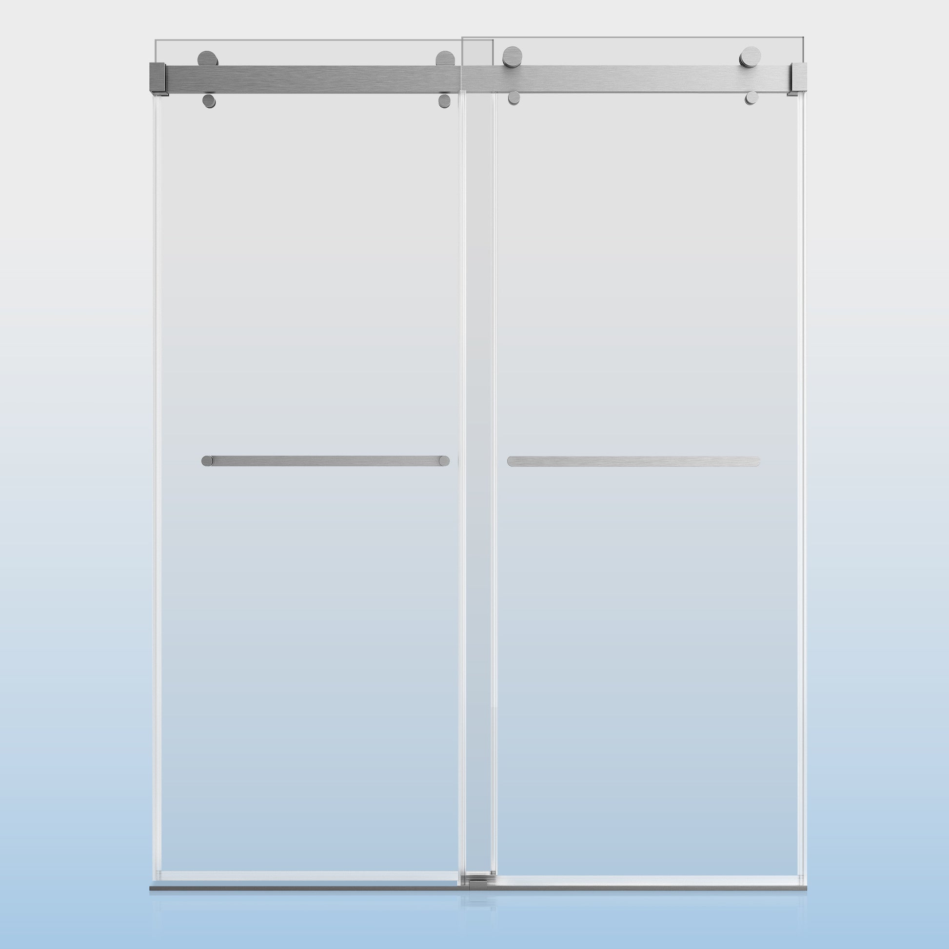 50 54 Inches Width 76 Inches Height Double Sliding Frameless Shower Door With 3 8 Inches 10Mm Clear Tempered Glass, Brushed Nickel Finish Brushed Nickel Bathroom Luxury,Modern Glass