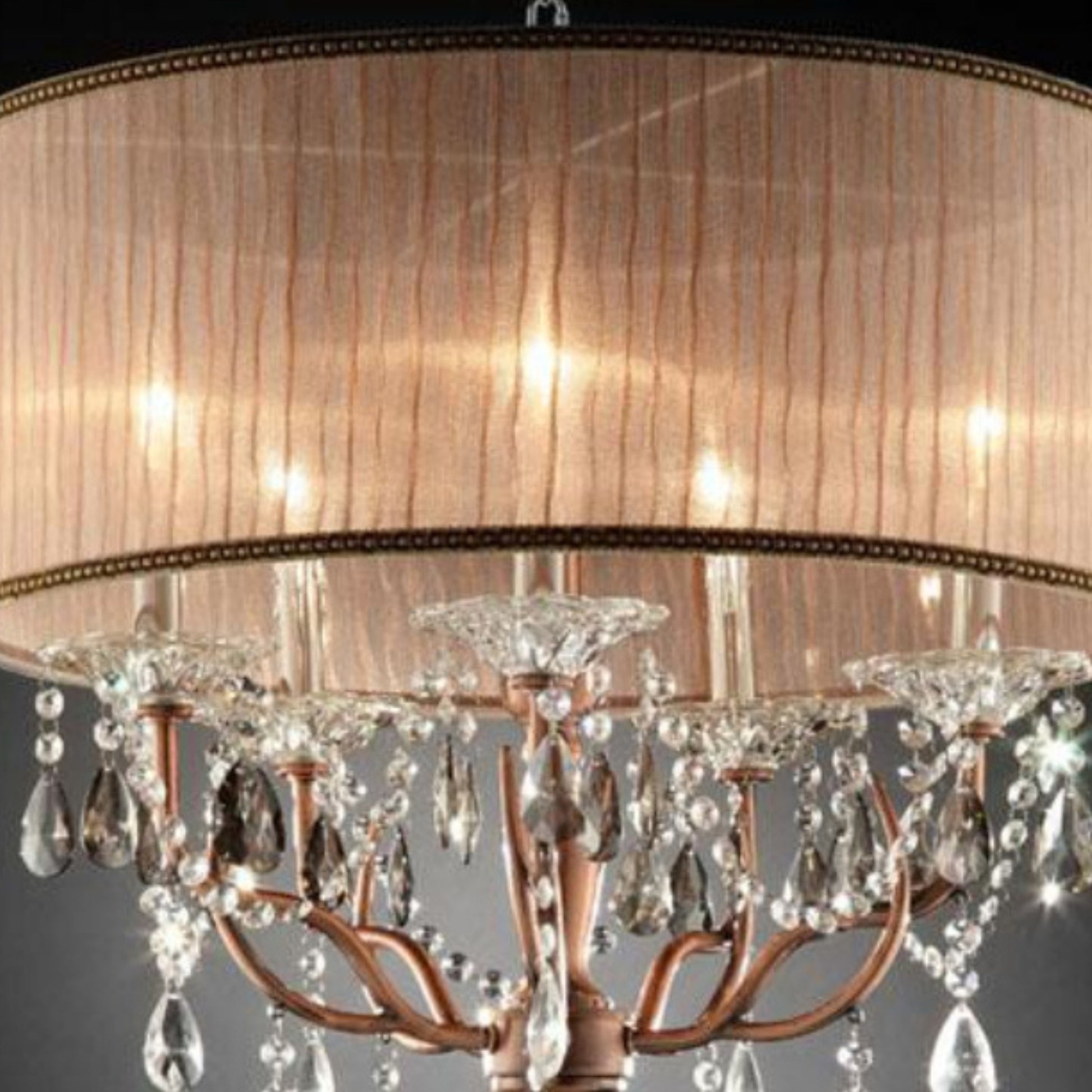 25" Tall Ceiling Lamp "Rosie" W Silvery Pink Finish And Crystal Accents, Shade Brown Metal