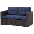 Outsunny 2 Piece Patio Wicker Corner Sofa Set, Outdoor Pe Rattan Furniture, With Curved Armrests And Padded Cushions For Balcony, Garden, Or Lawn, Lawn, Dark Blue Blue Rattan Metal