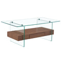 43.3 Inch Modern Two Tier Coffee Table Clear Tempered Glass And Dark Wood Grain, Multifunctional Storage Design.The Bottom Tier Includes A Drawer.Can Be Used As A Coffee Table,Side Table,Etc.