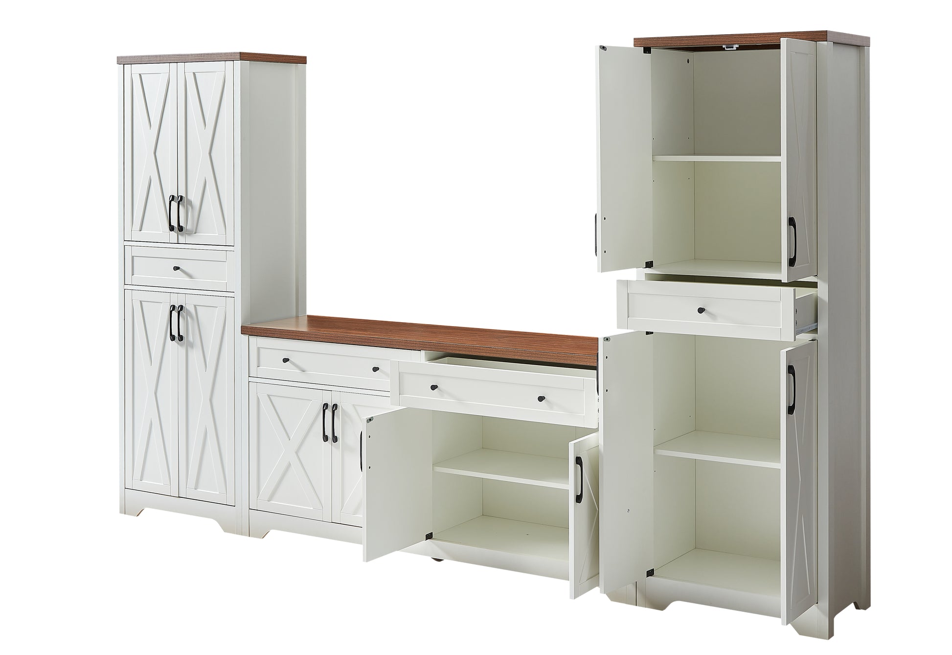 Tv Cabinet Combination Multifunctional Tv Wall For Living Room, White, 100'' X 15.7'' X 78.7''. White Walnut 60 69 Inches Particle Board Mdf