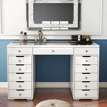 High Gloss White 13 Drawers Makeup Vanities Gloss White 5 Drawers & Above Modern White Mdf Glass