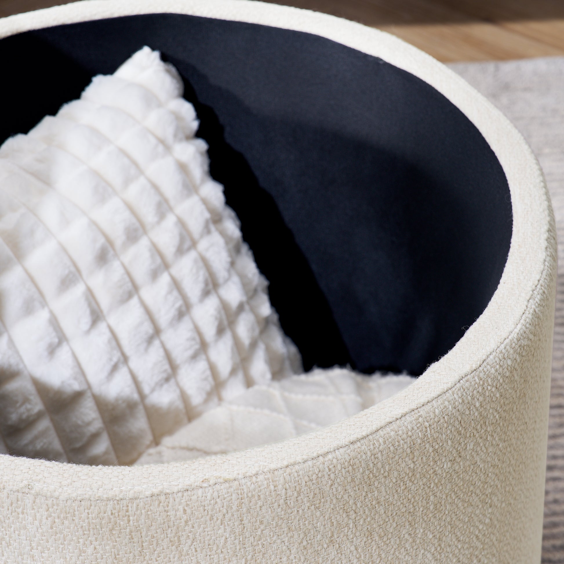 2 Piece Set Round Chenille Storage Ottoman, Equipped With A Drum Shaped Small Stool, Storage Space, And Mdf Made Desktop Panel Beige 23.62"X23.62"X16.53" Beige Chenille