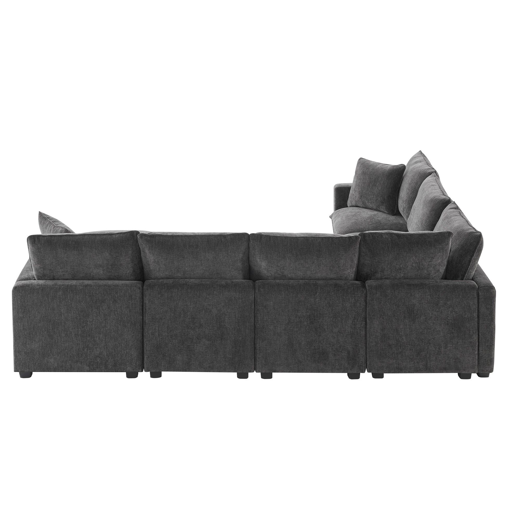 110*84" Modern U Shape Modular Sofa, 7 Seat Chenille Sectional Couch Set With 2 Pillows Included, Freely Combinable Indoor Funiture For Living Room, Apartment, Office, 2 Colors Black Grey Chenille 7 Seat