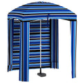 Outsunny 5.9' X 5.9' Portable Beach Umbrella, Ruffled Outdoor Cabana With Walls, Vents, Sandbags, Carry Bag, Blue Stripe Multicolor Polyester