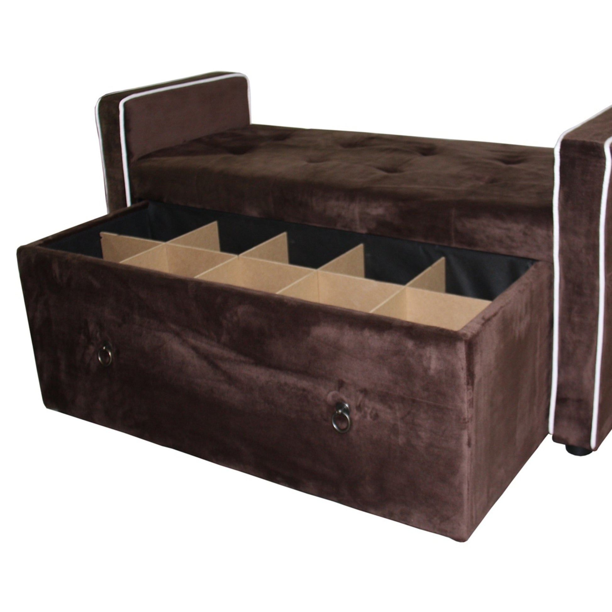 22" Shoe Storage Bench, Brown Suede Brown Wood