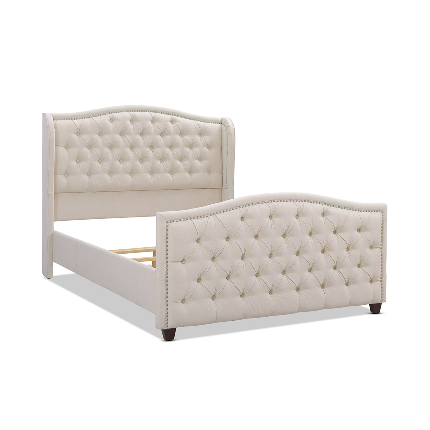 Marcella Upholstered Shelter Headboard Bed Set, Queen, Sky Neutral Beige Polyester Box Spring Required Queen Beige Wood Foam Polyester Polyester