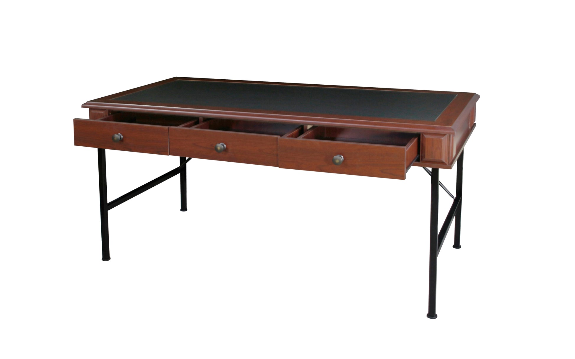 63" Writing Desk "Chic Cherry And Black Dual Tone Office Desk Elegant, Durable Writing Table With Storage Drawers And Metal Frame" Cherry Solid Wood