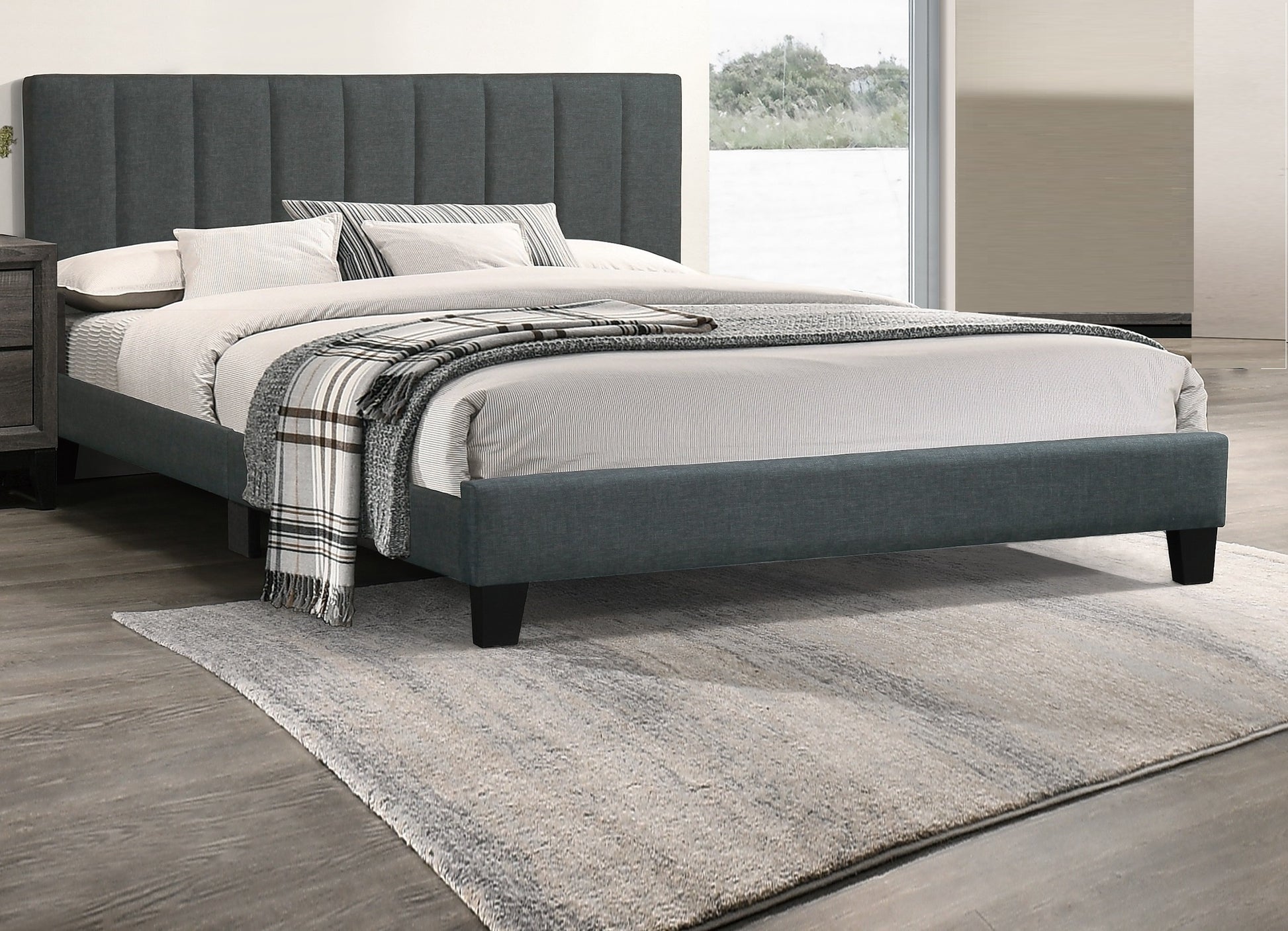 Gorgeous 1Pc Queen Size Bed Charcoal Polyfiber Platform Bedframe Slats Bedroom Furniture Box Spring Not Required Queen Charcoal Wood Bedroom Modern,Transitional Rubberwood Bed Frame Foam