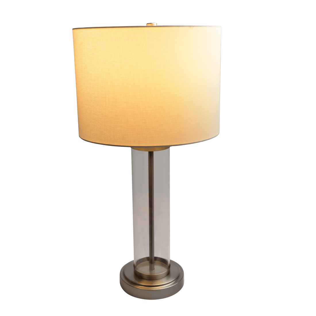 Luna Brushed Nickel Table Lamp With On Off Switch Clear Glass Body Metal Base Clear,Silver,White Table&Floor Lamps Glass,Linen,Metal