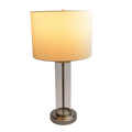 Luna Brushed Nickel Table Lamp With On Off Switch Clear Glass Body Metal Base Clear,Silver,White Table&Floor Lamps Glass,Linen,Metal