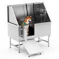 Pet Bathtub 50 Inch Professional Dog Rinse Station Left Side Ramp With Faucet, Leash And Other Accessories, Adjustable Legs, Pet Wash Station For Dogs Of All Sizes,50.2