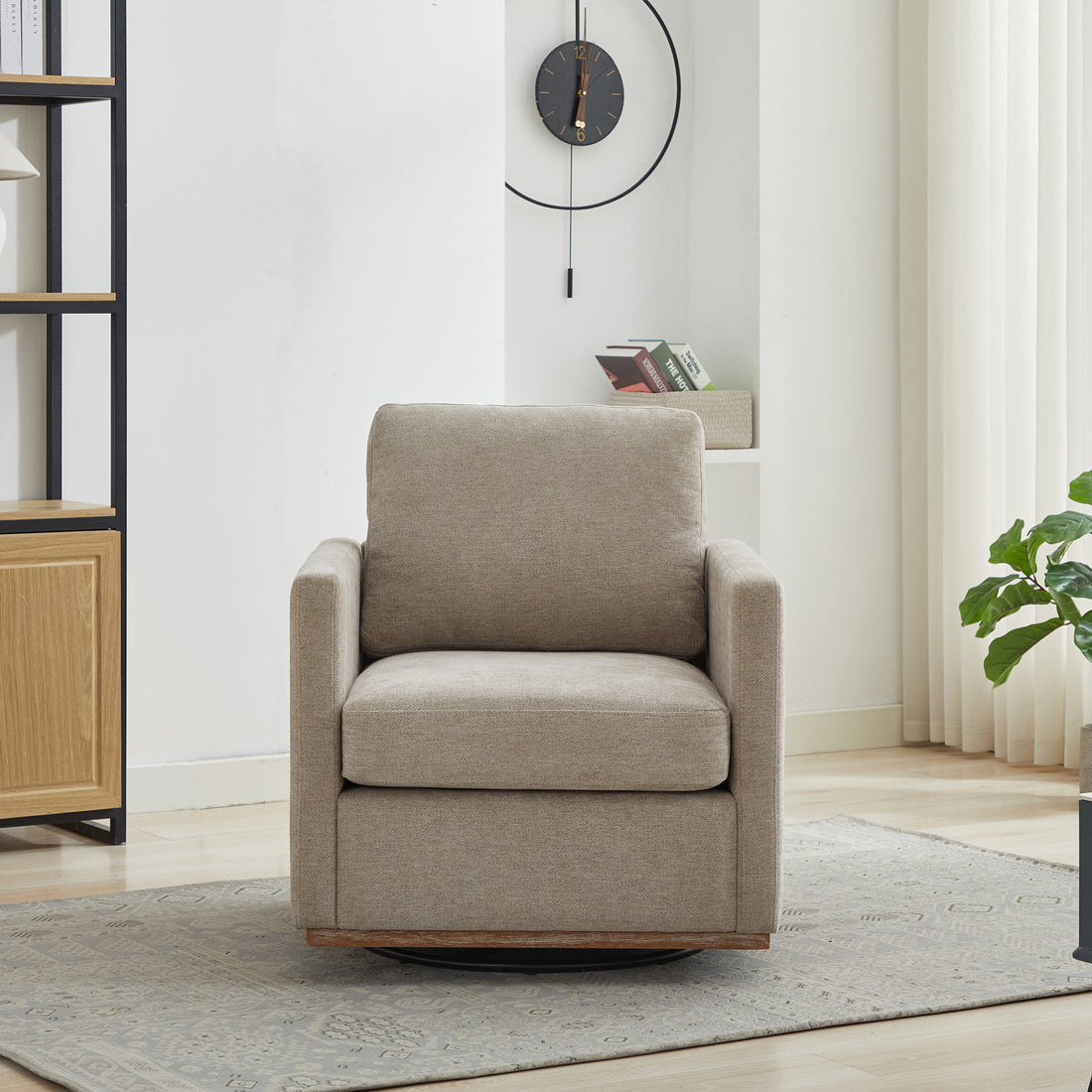 30.7"W Square Upholstered Swivel Accent Chair And Comfy Accent Single Sofa Chair, 360 Degree Club Chair, Lounge Armchair For Living Room Bedroom Apartment Nursery.Taupe Taupe Chenille