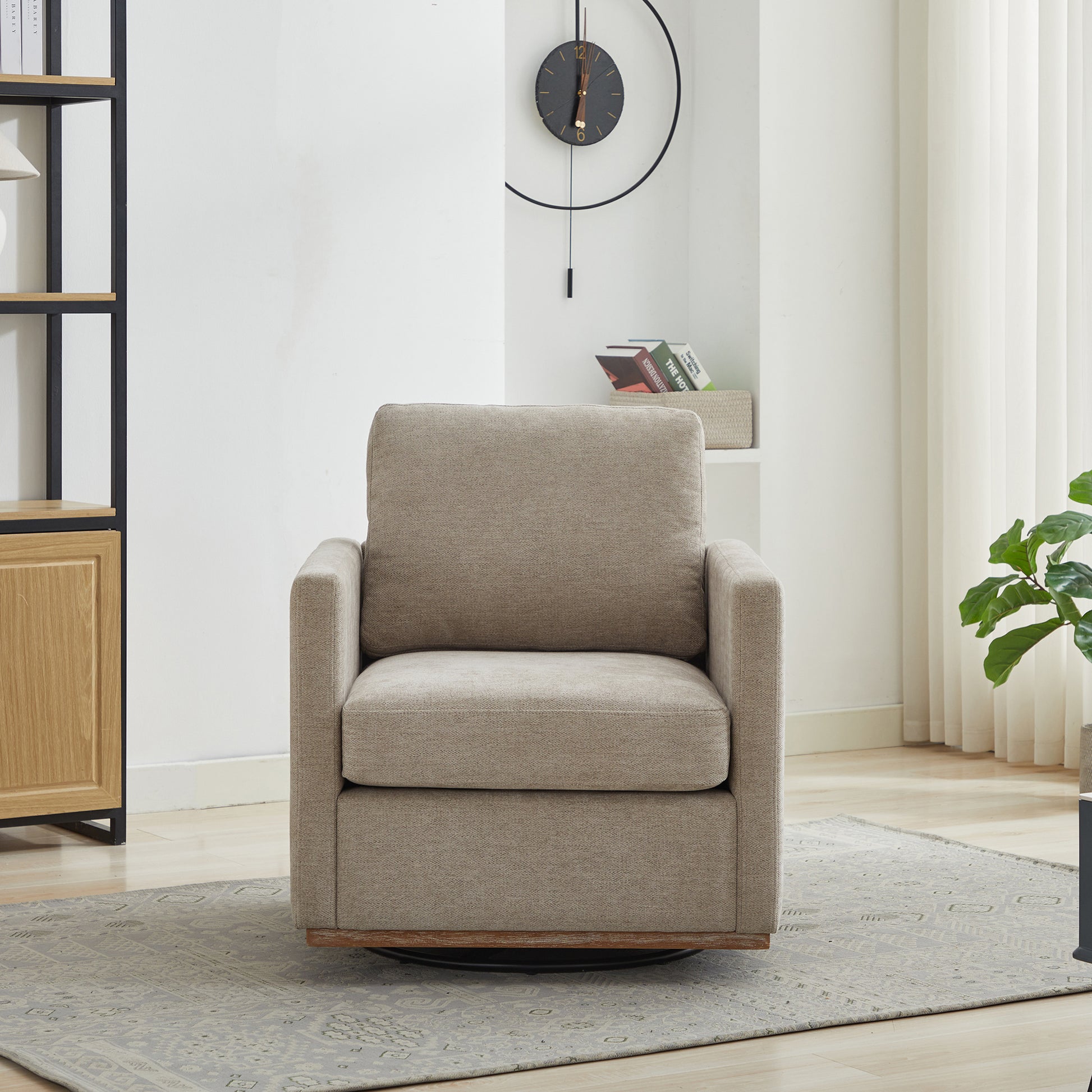 30.7"W Square Upholstered Swivel Accent Chair And Comfy Accent Single Sofa Chair, 360 Degree Club Chair, Lounge Armchair For Living Room Bedroom Apartment Nursery.Taupe Taupe Chenille
